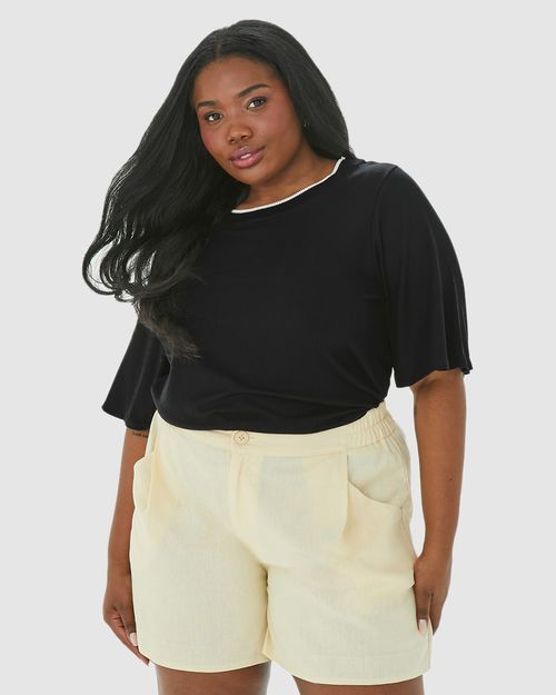 Blusa Feminina Plus Size Ampla Gola Redonda Retilínea Em Viscose Canelada