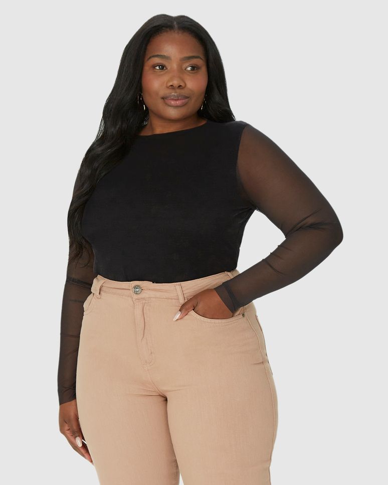 Blusa Feminina Plus Size Justa Em Tule Stretch