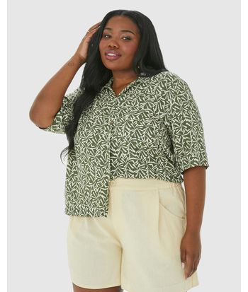 Camisa Feminina Plus Size Box Estampada Em Viscose Lurex