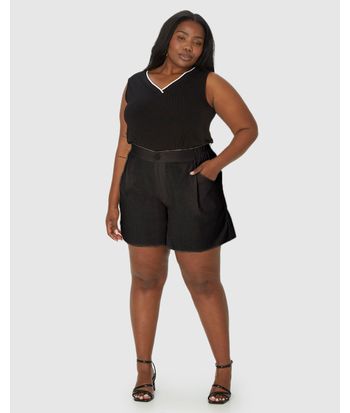 Bermuda Feminina Plus Size Reta Em Viscolinho