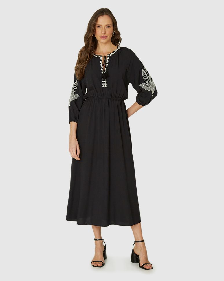 Vestido Midi Feminino Abertura Com Cordão Em Viscose