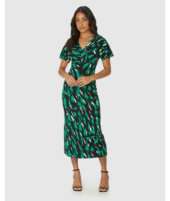 Vestido Midi Feminino Pregas Na Cintura Em Malha Viscose Canelada