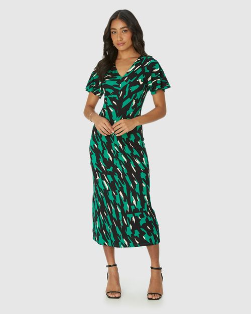 Vestido Midi Feminino Pregas Na Cintura Em Malha Viscose Canelada
