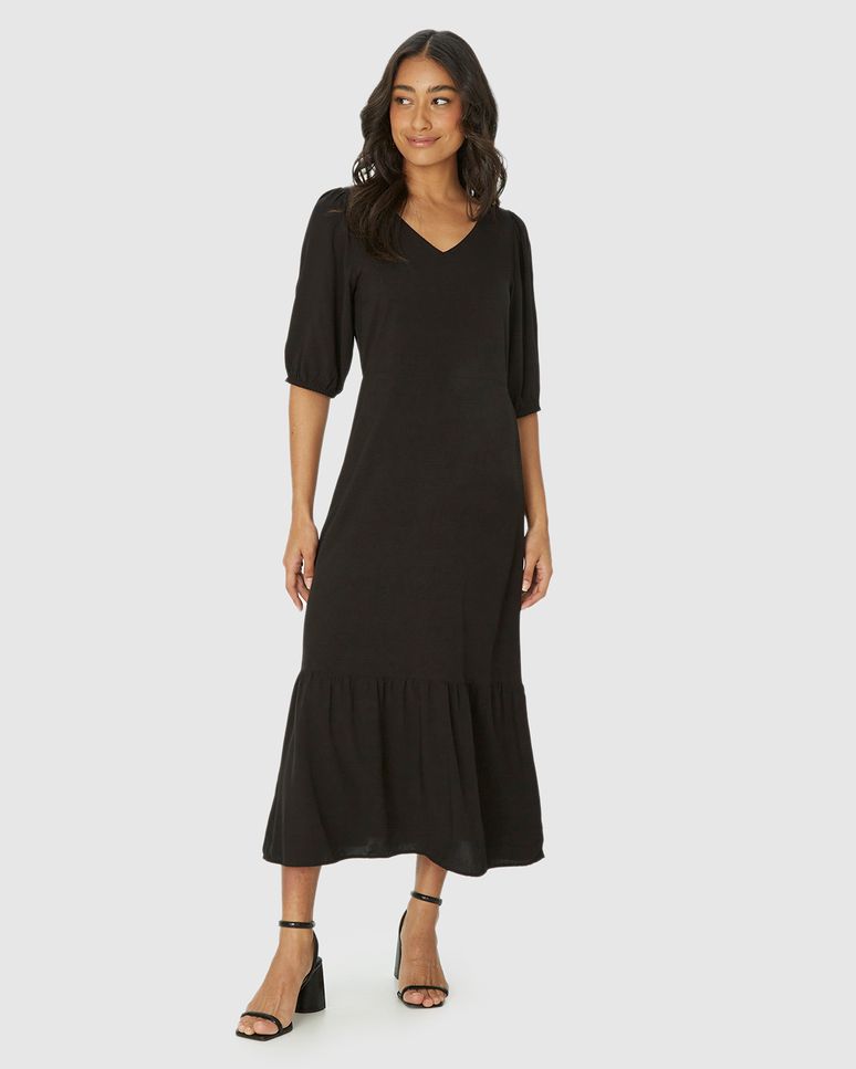 Vestido Midi Feminino Marias Manga 3/4 Em Viscose