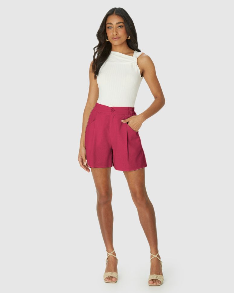 Bermuda Reta Feminina Bolso Funcional Em Viscolinho