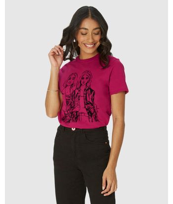 Camiseta Feminina Garotas Ilustrativa Em Algodão