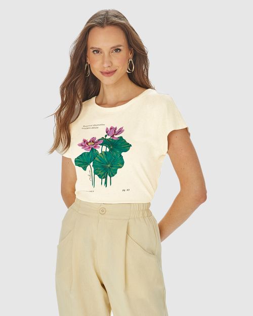Camiseta Feminina Vitória Régia Em Malha Viscolinho Stretch