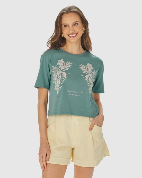 Camiseta Long Cropped Feminina What Is Done With Love Em Algodão