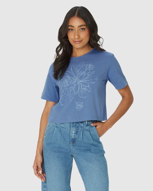 Camiseta Long Cropped Feminina Estampa Ilustrativa Em Algodão