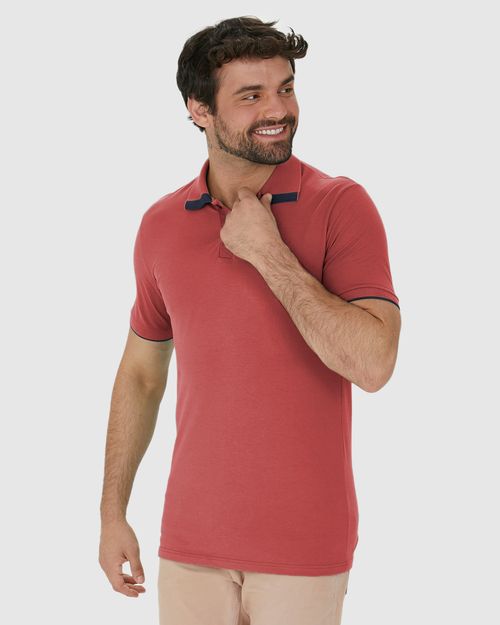Camisa Polo Masculina Peitilho Cor Contraste Em Piquet Stretch