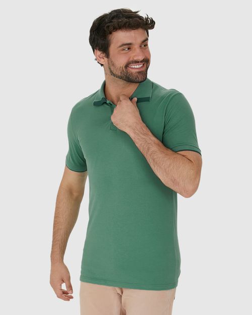 Camisa Polo Masculina Peitilho Cor Contraste Em Piquet Stretch