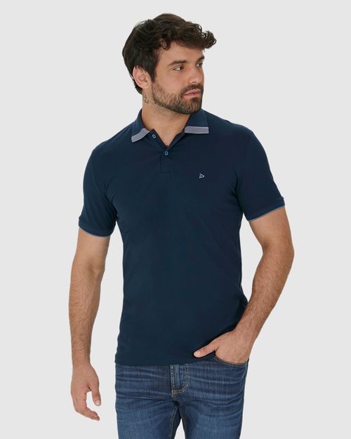Camisa Polo Masculina Peitilho Cor Contraste Em Piquet Stretch