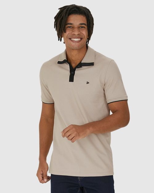 Camisa Polo Masculina Peitilho Cor Contraste Em Piquet Stretch