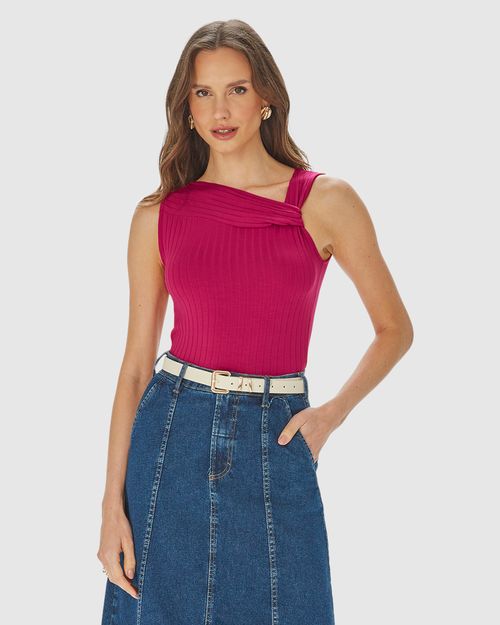 Regata Cropped Feminina Com Detalhe Torção Em Malha Viscose Canelada