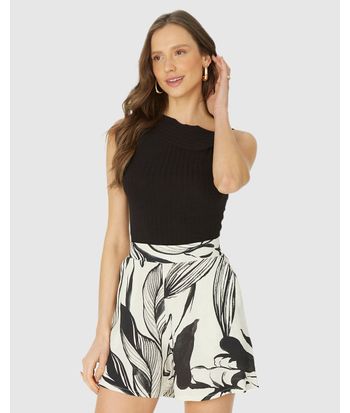 Regata Cropped Feminina Com Detalhe Torção Em Malha Viscose Canelada