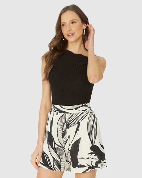 Regata Cropped Feminina Com Detalhe Torção Em Malha Viscose Canelada