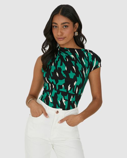 Blusa Feminina Assimétrica Com Detalhe Franzido Em Malha Viscose Canelada