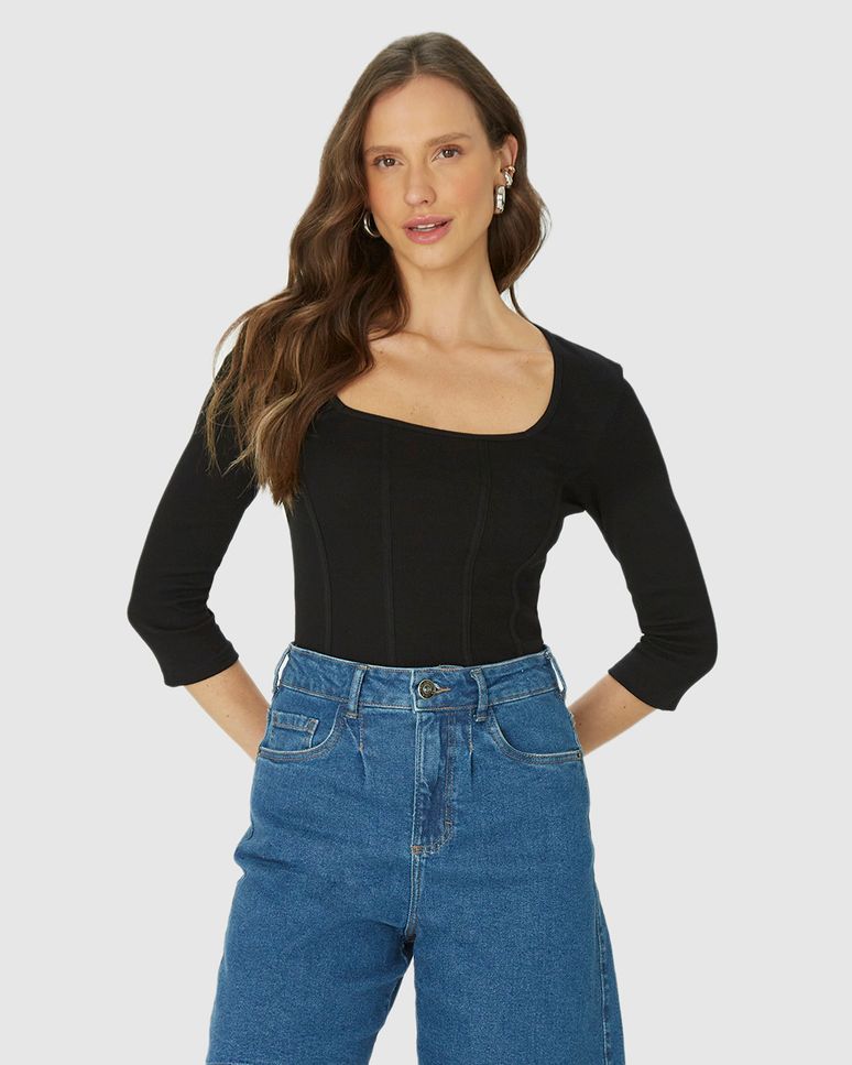 Blusa Long Cropped Feminina Corset Em Ribana