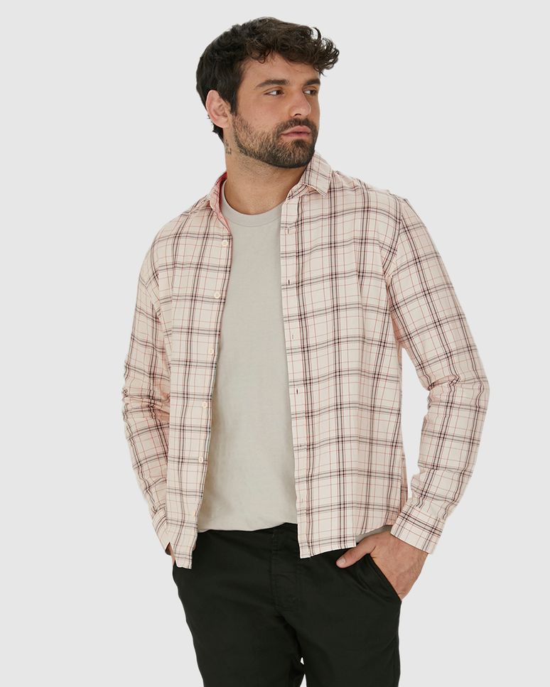 Camisa Masculina Xadrez Manga Longa Em Algodão Sarjado