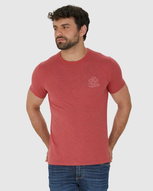 Camiseta Masculina Slim Estampa Frente E Costas Em Malha Rajada Linho