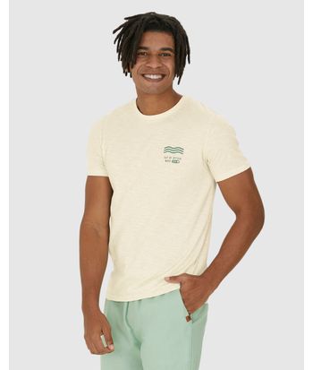 Camiseta Masculina Slim Estampa Frente E Costas Em Malha Rajada Linho