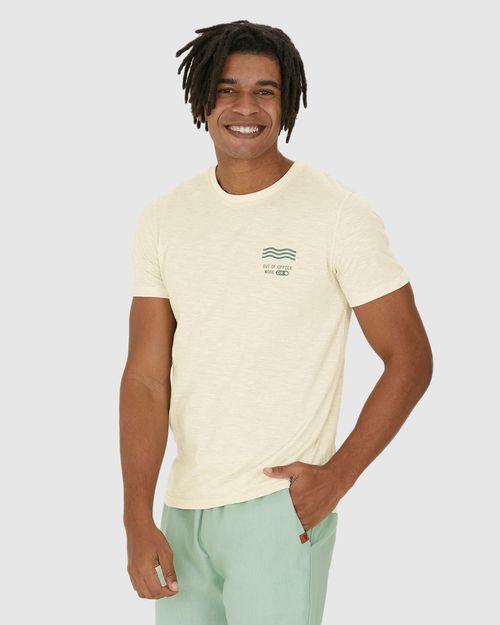 Camiseta Masculina Slim Estampa Frente E Costas Em Malha Rajada Linho