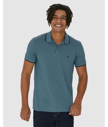 Camisa Polo Masculina Bordado Peitoral Em Piquet Listrado