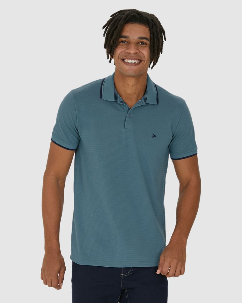 Camisa Polo Masculina Bordado Peitoral Em Piquet Listrado
