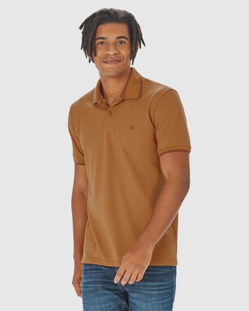 Camisa Polo Masculina Bordado Peitoral Em Piquet Listrado
