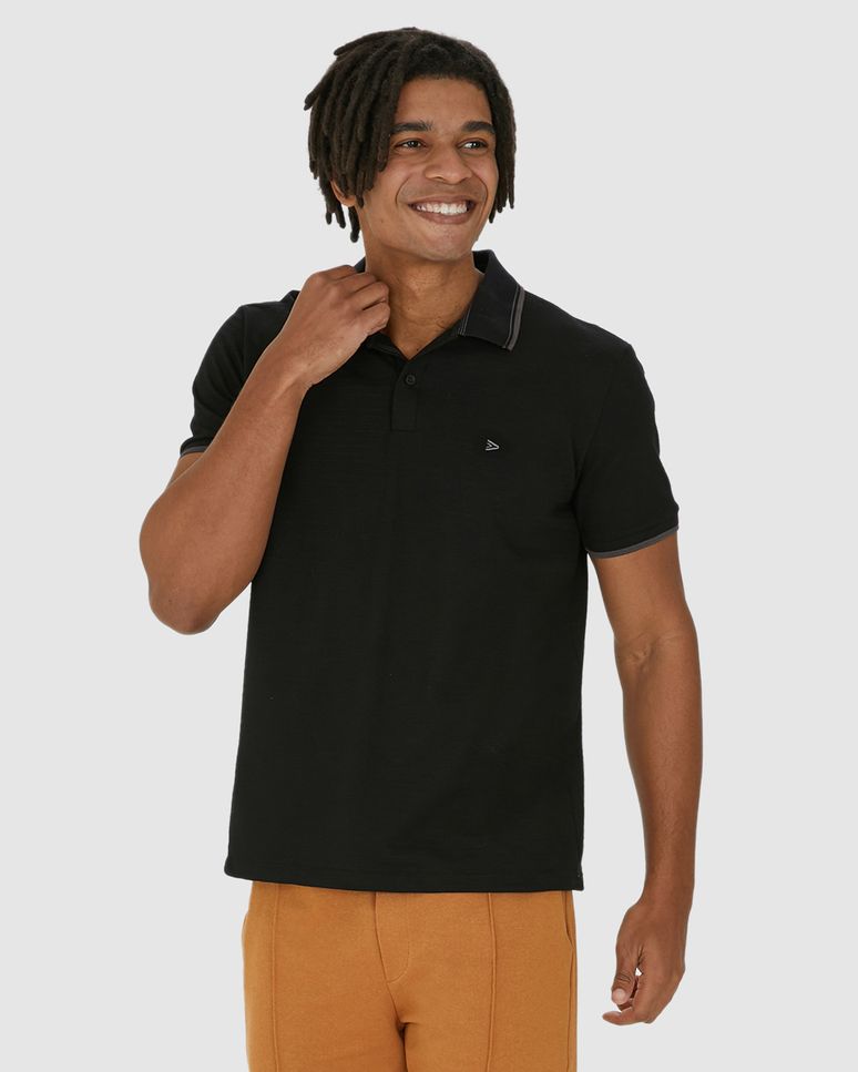 Camisa Polo Masculina Bordado Peitoral Em Piquet Listrado