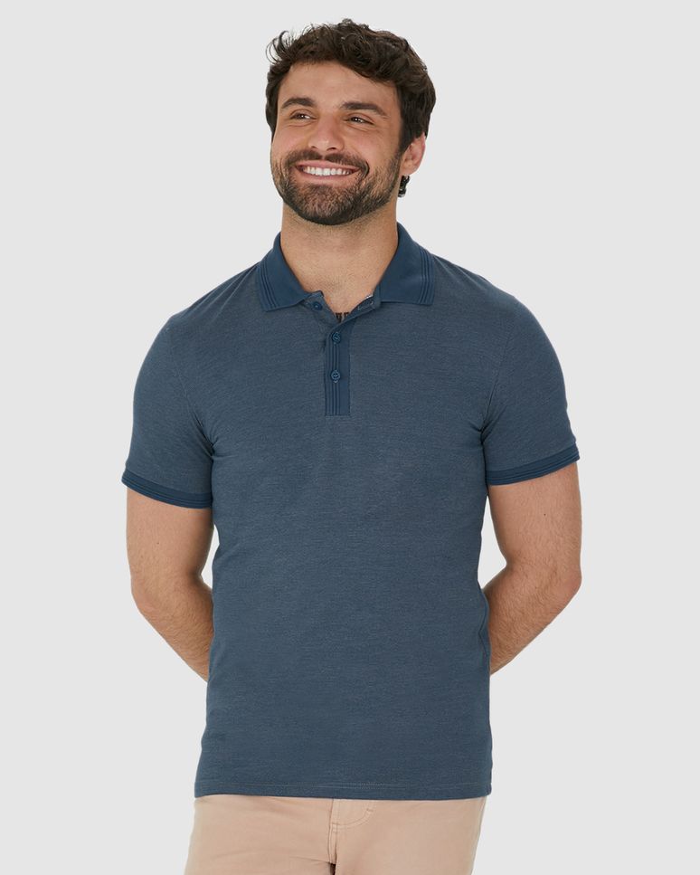 Camisa Polo Masculina Slim Em Malha Texturizada