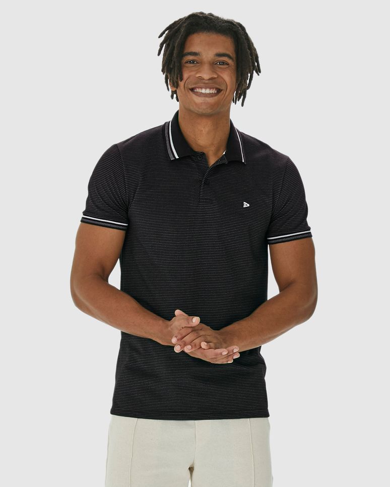 Camisa Polo Masculina Slim Em Malha Listrada
