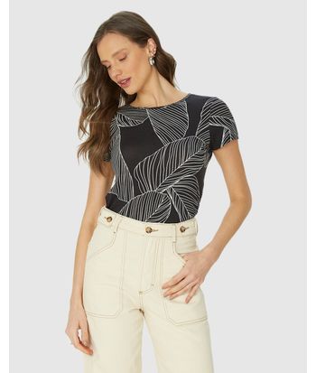 Blusa Feminina Estampada Manga Curta Em Viscose Stretch