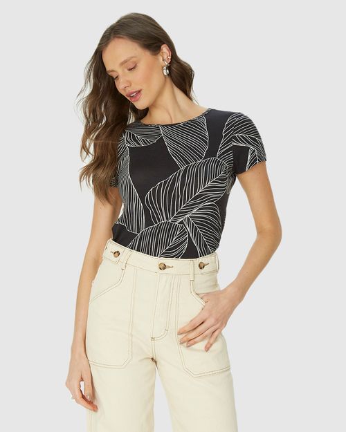 Blusa Feminina Estampada Manga Curta Em Viscose Stretch