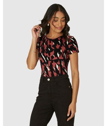 Blusa Feminina Estampada Manga Curta Em Viscose Stretch
