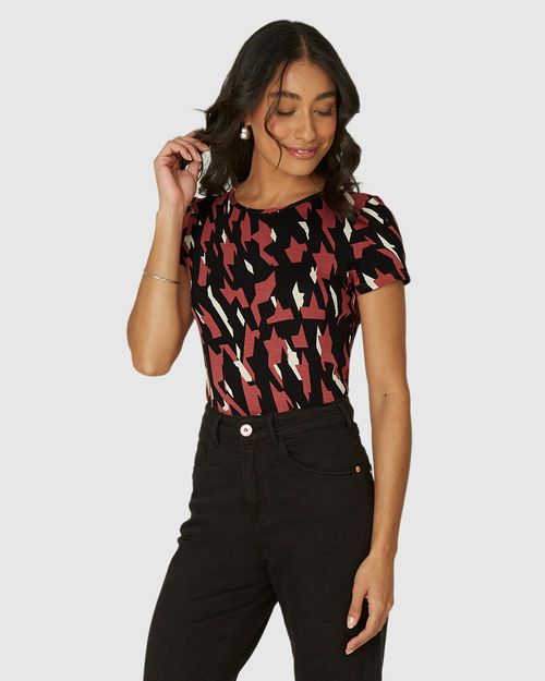 Blusa Feminina Estampada Manga Curta Em Viscose Stretch