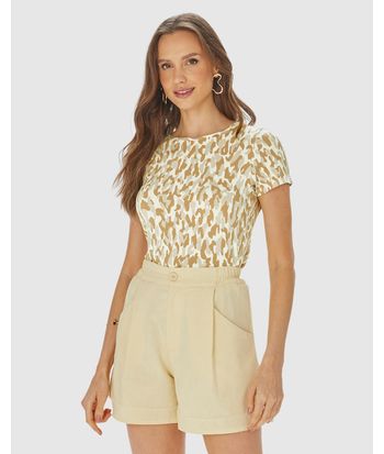 Blusa Feminina Estampada Manga Curta Em Viscose Stretch
