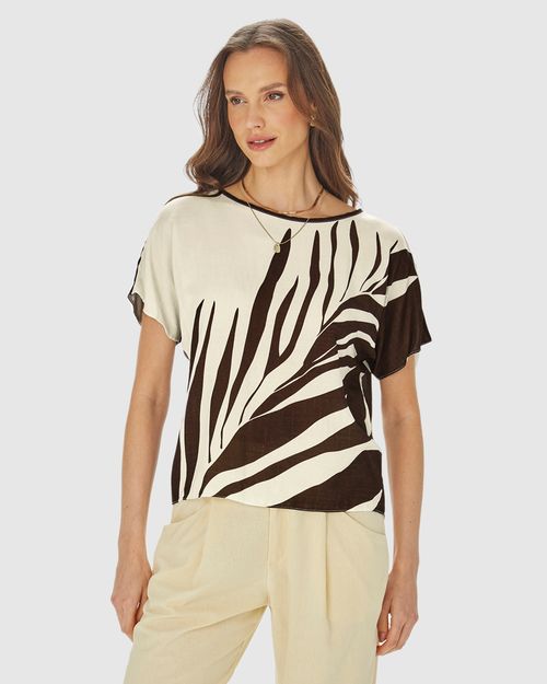 Blusa Ampla Feminina Estampa Folhagem Em Viscose