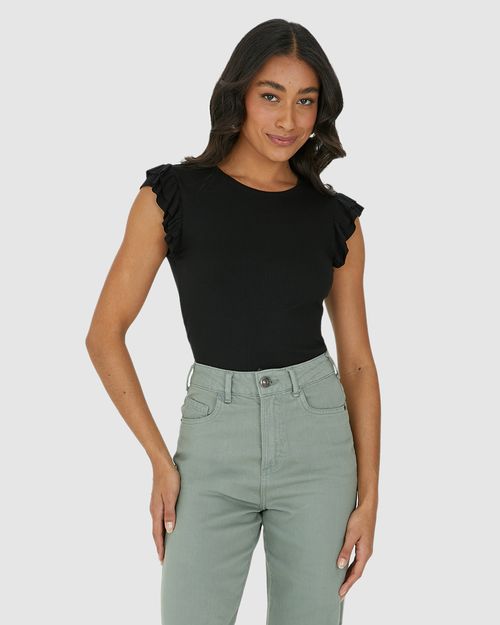 Blusa Feminina Manga Babado Em Malha Canelada Brilho