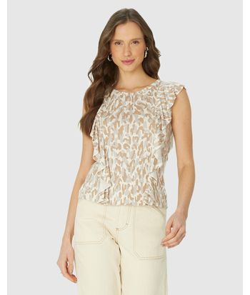 Blusa Feminina Estampada Babado Frente E Costas Em Malha Viscolinho Stretch