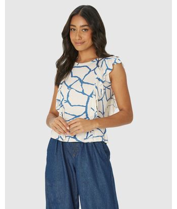 Blusa Feminina Estampada Babado Frente E Costas Em Malha Viscolinho Stretch