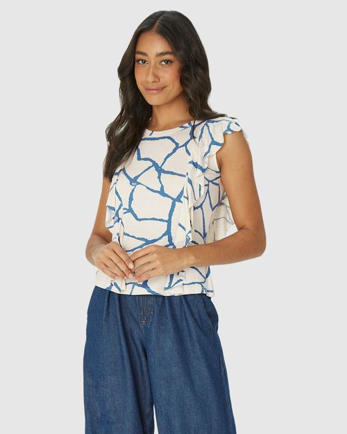 Blusa Feminina Estampada Babado Frente E Costas Em Malha Viscolinho Stretch