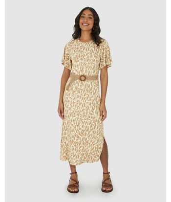 Vestido Midi Feminino Amplo Estampado Em Malha Viscolinho Stretch