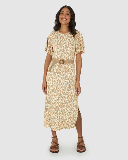 Vestido Midi Feminino Amplo Estampado Em Malha Viscolinho Stretch
