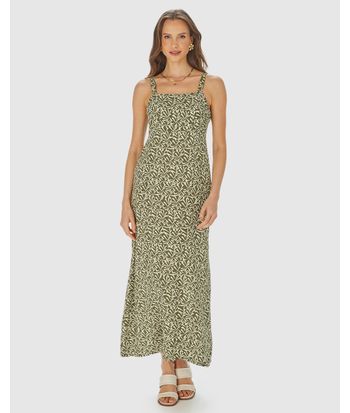 Vestido Longo Feminino Estampado Alça Com Regulagem Em Viscose Lurex