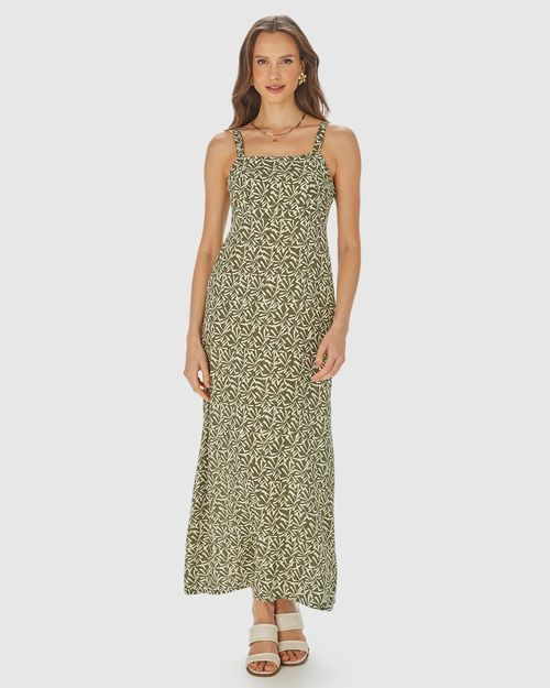 Vestido Longo Feminino Estampado Alça Com Regulagem Em Viscose Lurex