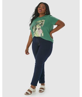 Camiseta Feminina Plus Size Desenho Ilustrativo Em Algodão