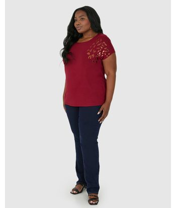 Camiseta Feminina Plus Size Estampa Metalizada Em Viscose Stretch