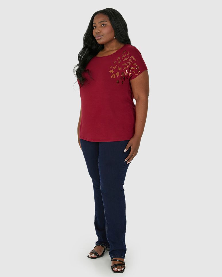 Camiseta Feminina Plus Size Estampa Metalizada Em Viscose Stretch