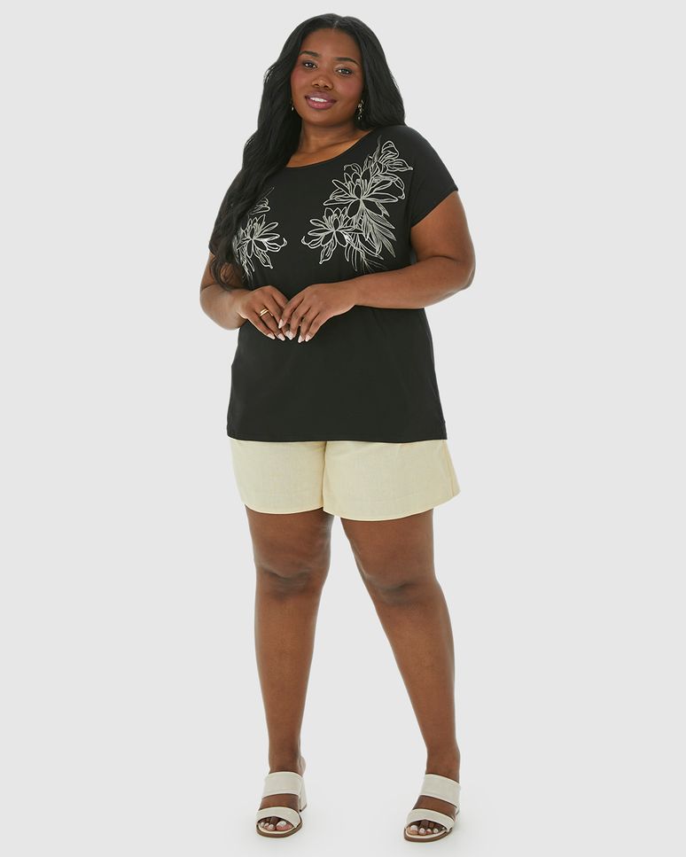 Camiseta Feminina Plus Size Estampa Metalizada Em Viscose Stretch